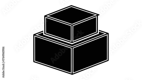 Abstract Stacked Box Composition: A modern, minimalist illustration showcases two nested boxes of varying sizes, forming a geometric composition. The bold black and white design
