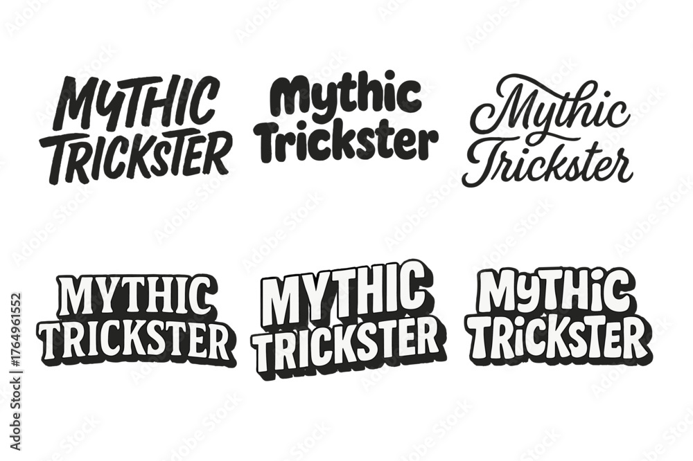 Obraz premium Mythic Trickster Variations. Mythic Trickster. Set lettering. harmonious lettering variations of the same emblematic concept (Grunge textured brush lettering,
