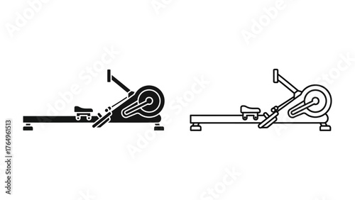 Rowing Machine Silhouette: Two minimalistic silhouettes of a rowing machine against a clean backdrop, perfect for fitness concepts, and exercise.