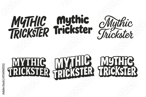 Mythic Trickster Variations. Mythic Trickster. Set lettering. harmonious lettering variations of the same emblematic concept (Grunge textured brush lettering,
