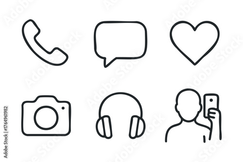 Communication and technology icons for digital interaction. Set of 6 winter vector illustration