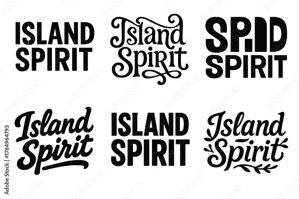 Fototapeta premium Island Spirit Lettering. Island Spirit. Set lettering. harmonious lettering variations of the same emblematic concept (Stencil-inspired urban lettering,