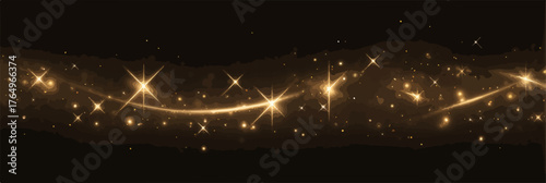 Uma ilustração vetorial vibrante apresenta um brilho dourado cintilante com estrelas brilhantes em um fundo escuro, perfeito para design.