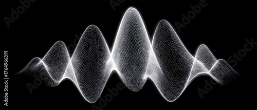 Imagem abstrata de ondas luminosas brancas em um fundo preto, representando movimento e energia em um conceito visual.