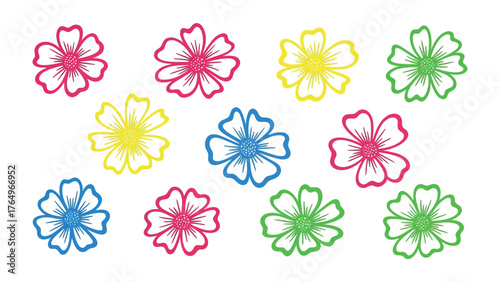 Floral Fantasy: A vibrant cluster of hand-drawn flowers blooms in a kaleidoscope of colors, creating a cheerful and artistic display.