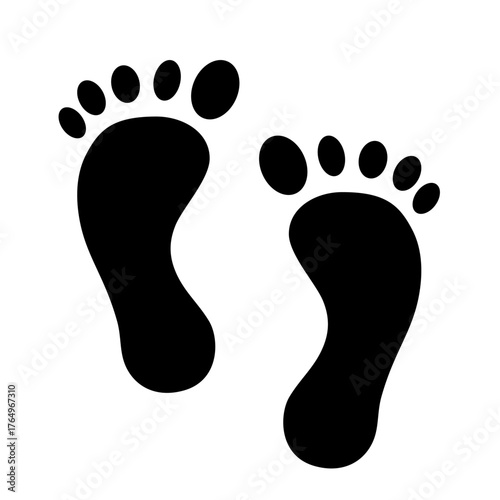 Black footprint silhouette icon of human feet on white background symbol of step walk and movement concept