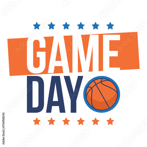 Game Day. Basketball playoff in March. Super sport party in United States. Final games of season tournament. Professional team championship. Ball for basketball. Sport poster. Vector