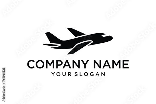 Airplane Logo Design Vector Template. Minimalist Black Silhouette Jet Aircraft Icon for Aviation, Travel, Transport, and Logistics Company Branding.
