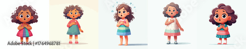 vector little girl surprised expression holding chest
