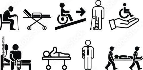 Healthcare and disability icons graphic collection medical assistance and support symbols