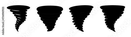Abstract black tornado windstorm funnel cloud cyclone weather storm natural disaster powerful danger graphic icons illustration