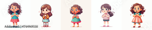 vector little girl surprised expression holding chest