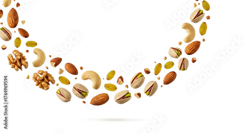 Levitating Pistachio Nuts on Transparent Background