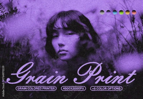 Grain Colored Printer Photo Effect Mockup