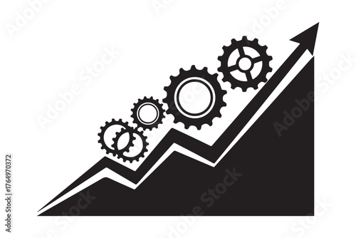 Monochromatic Vector Illustration of Gears on a Rising Arrow Graph