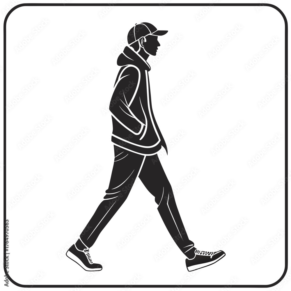 Fototapeta premium Man in hoodie walking with hands in pockets