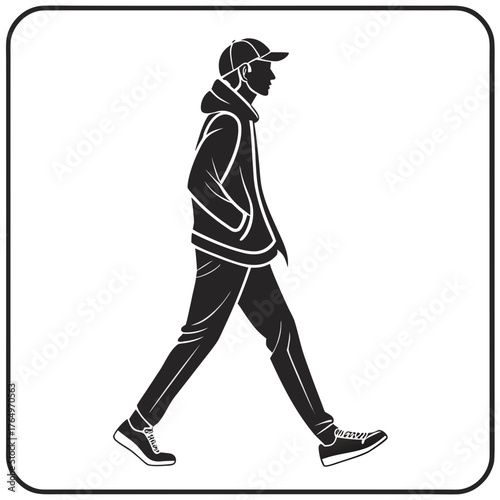 Man in hoodie walking with hands in pockets