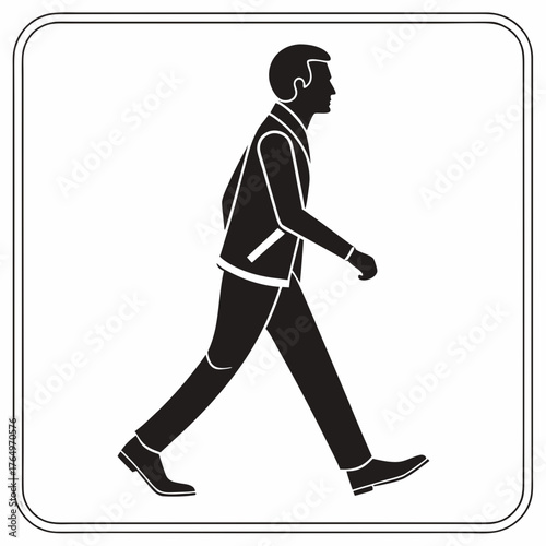 Illustration of a man in a suit walking