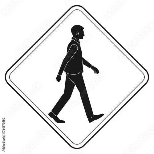 Man walking in suit on crosswalk sign