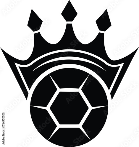 Vector art of black silhouette of a soccer ball with a crown on top