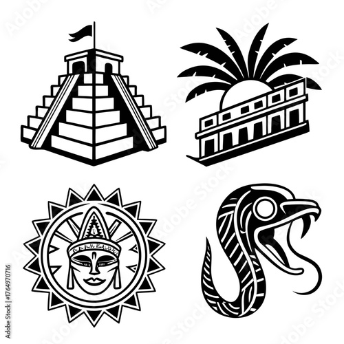 Aztec civilization icons with snake
