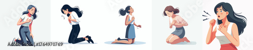 vector of a woman holding his chest in pain