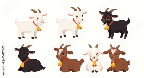 Collection of Cartoon Goats with Bells.