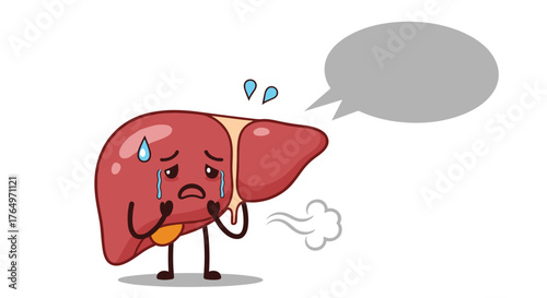 Sad Liver Cartoon Character with Speech Bubble.