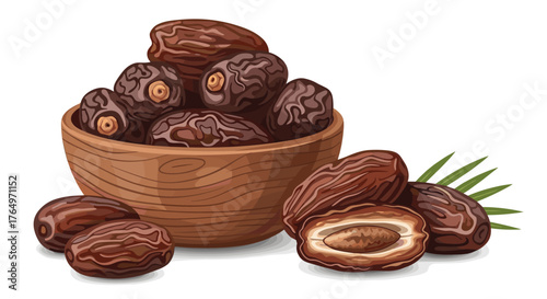 Dates in Wooden Bowl - A Sweet and Nutritious Treat.