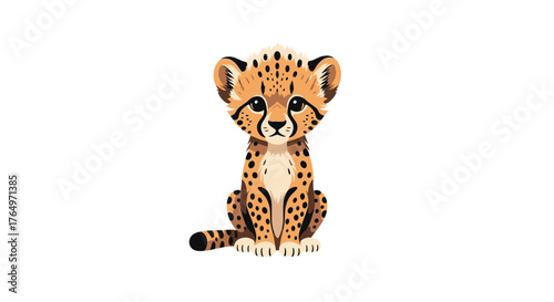 Adorable Cheetah Cub Sitting and Looking Forward.