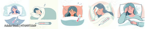 vector a woman has a fever