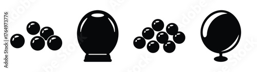 A striking collection of monochromatic spheres featuring glossy reflections and elegant stands perfect for diverse creative projects