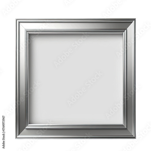 Empty square picture frame, metallic silver, isolated on black background