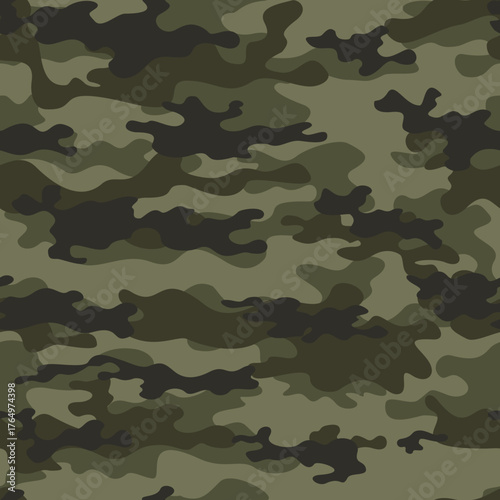
Woodland camouflage seamless army pattern, khaki texture classic background