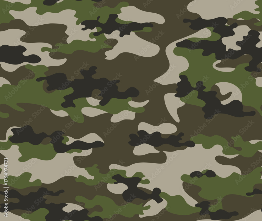 Fototapeta premium Green camouflage vector pattern, classic forest background
