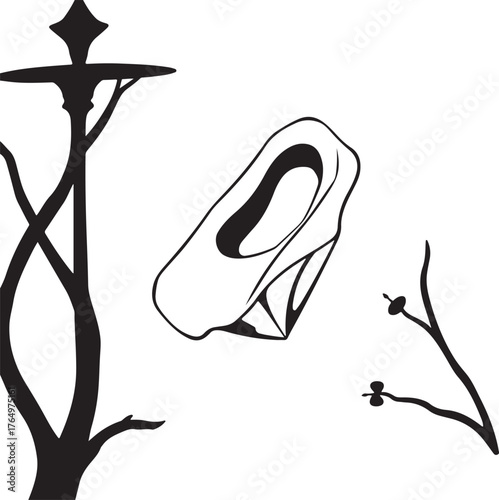 Isekai anime style, classic black and white vector silhouette of a sanitary napkin on a stark white background