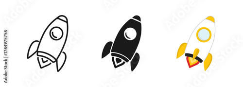 Rocket icon set.  Startup icon vector. Simple outline rocket signs set. Vector illustration.