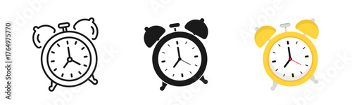 Time alarm clock icon set. Schedule timer sign for UI designs. Clock ringing sign symbol illustration. Vector