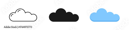 Set of cloud icons on white background. Abstract comic weather elements.  Simple cloud design for weather or sky themes. Weather illustration, vector set.