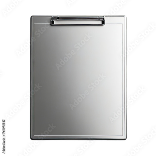 Metallic clipboard with a paper, for recording data and information