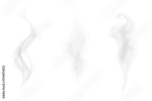 Фотография Wispy White Smoke PNG on Transparent Background, Realistic Steam Trails Overlay