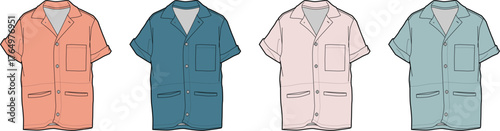 Collection of Button-Down Shirts in Various Pastel Colors