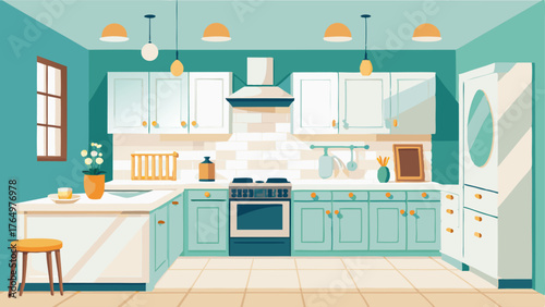 A bright and airy kitchen with white cabinets marble countertops and a vintageinspired range.