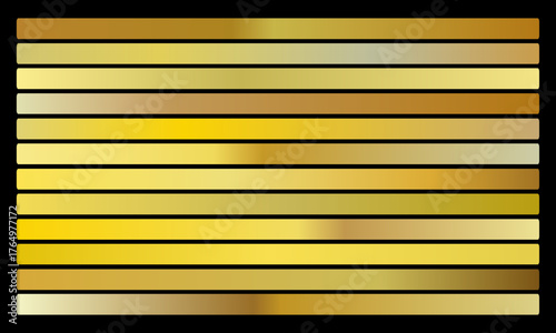 Collection of horizontal gold gradient swatches on a black background