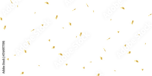 celebratory display of golden confetti and streamers falling against a white background backdrop perfect for adding a celebratory touch to any design or project.