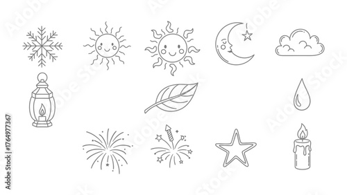 Celestial and Seasonal Symbols: A collection of meticulously drawn celestial and seasonal symbols, each detail is a testament to the beauty found in nature and the cosmos.