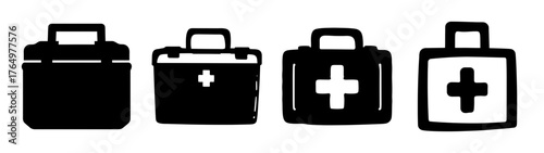 Essential first aid kit icons medical emergency symbols health care safety rescue and immediate help graphics