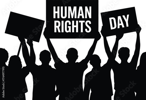 Human Rights Day Silhouette of People Protesting with Signs