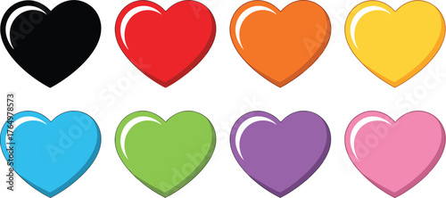A vibrant collection of eight colorful heart icons, perfect for adding a touch of love and emotion to any design project