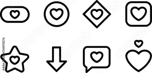 A Set of Eight Minimalist Line Art Heart Icons for Design and Creative Projects